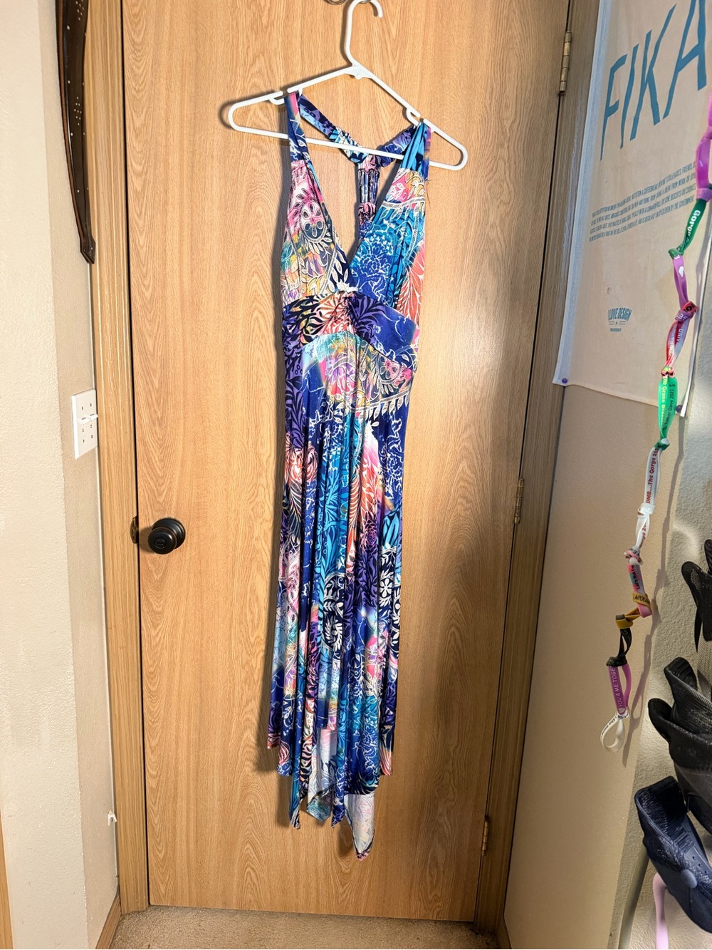 Girls Blue Multi Floral Halter One-Piece Dress